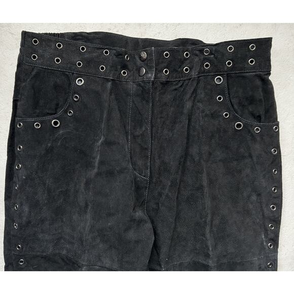 Vintage Black Suede Pants Grommet Studded Rocker Goth Punk Biker Style Large - Picture 2 of 9